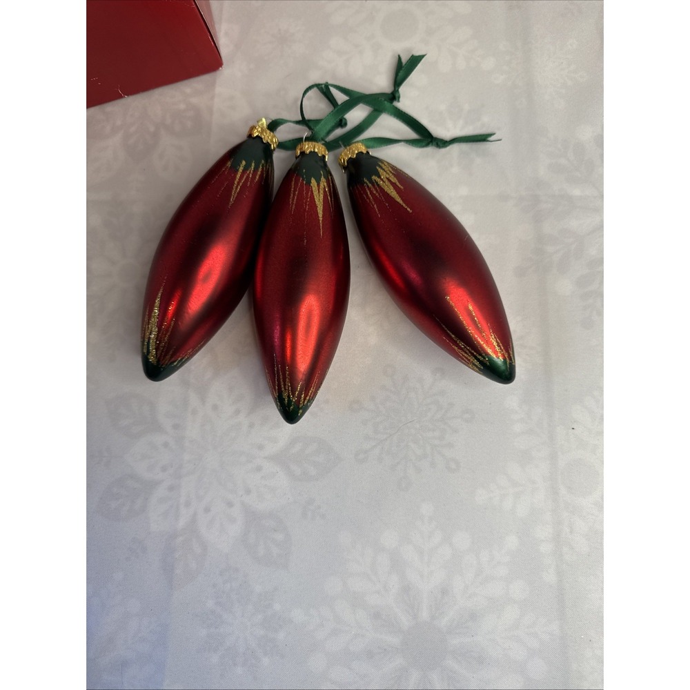Vintage Teardrop glass ornaments Red & Gold With Glitter 5.5"